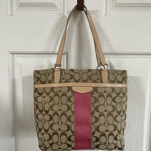 Coach Tan and Pink Signature Tote